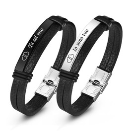 VNOX Partner Bracelets with Engraving, Couple Bracelets, Customisable: Leather Bracelet for Couples, Bangles for Men, Women, Gift Set for Christmas, Anniversary, Wedding, Leather