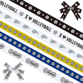 Threetols Threetols 6 Rolls 18 Yards Volleyball Ribbons, 3/8" Black White Dot Grosgrain Ribbons Sport Blue Yellow Ball Ribbons Wrapping Craft Ribbons for Sport Team Decoration and Theme Party Decorations
