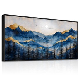 FUHAIHUA Black Framed Canvas Wall Art For Living Room Wall Decor For Bedroom Office Wall Decoration Mountain Painting Abstract Pictures Artwork Room Aesthetic Home Decor 20x40 In