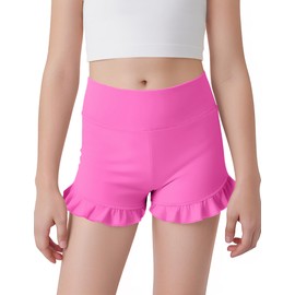 JOCMIC Girls Dance Athletic Shorts High Waisted Gymnastics Cartwheel Yoga Ruffle Shorts Pink 13-14 Years