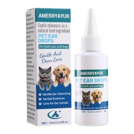 AMERRYAYUR Dog & Cat Ear Infection Treatment Drops with 1% Hydrocortisone, Pet Ear Cleaning Solution for Yeast Infections & Itchy Ears