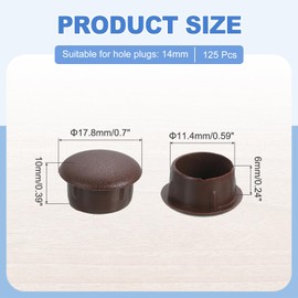 sourcing map 125Pcs Plastic Hole Plugs, 11/16" x 3/8"(DxH) Hole Cover Tubing End Cap for Round Holes(14mm), Cabinet Furniture Cupboard Shelves, Dark Brown