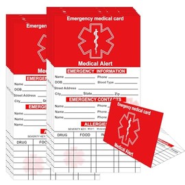 Red Medication List Card with Sleeves 10 Pack Emergency Contact ID Wallet Card 2 * 3.5inch Sleeves Medical Identification Tags - Medical Alert Information Card for Wallet,Car Seat, Phone