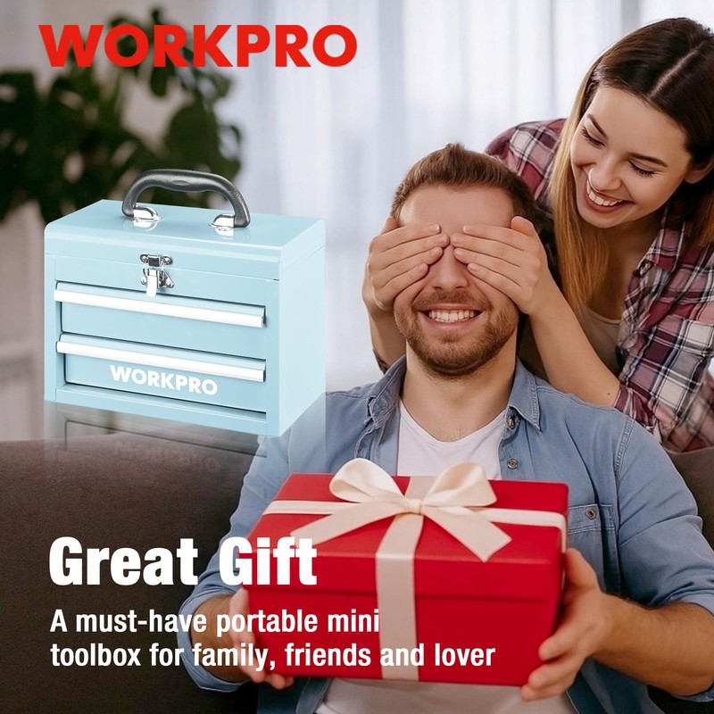 WORKPRO Portable Mini Tool Box, 2 Drawers Metal Tool Chest