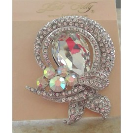 Kirks Folly Large crystal boquet necklace   pin brooch silvertone  ab crystals