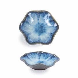 Dmnnlp Tea Bag Dish, Ceramic Spoon Rest 4.3 Inch, Flower Shape Small Bowls for Dips, Spoon Holder Kitchen, Condiment Dish, Snack Bowls, Sushi Soy Dish 2pcs (Grey)