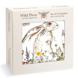 Museums & Galleries Set of 4 Cork Backed Coasters - Wild Press Wildflower Hare Design by Helen Ahpornsiri - Statement Coasters for the Home