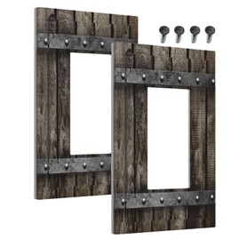 Wmhusu Outlet Covers Rustic Wood Westen Barn Door Vintage Grain 1 Gang Wall Plate Single Rocker Light Switch Cover Decorative GFCI Receptacle Electrical Switchplate for Farmhouse Bedroom（2Pack）