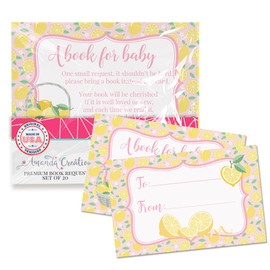 Amanda Creation Book Request Cards Pink Lemon Bring a Book Insert Request for Baby Shower - 20 2.5 by 4 Inch Double Sided Gift Tags, Made in the USA