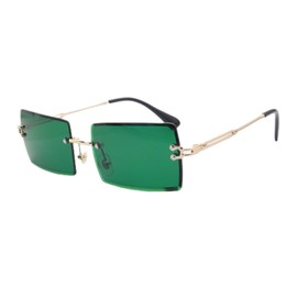 YUELUQU Retro Frameless Sunglasses for Women Men Fashion Retro Rectangle Glasses Square Transparent Sunglasses, A-Green/Green
