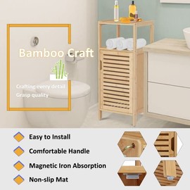 KINBOR BABY Kinborbaby Small Bathroom Storage Cabinet - Bamboo Cabinet, Bathroom Floor Cabinet, Bathroom Cabinet Storage, Narrow Bathroom Cabinet, Bamboo Bathroom Storage (2)