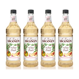 Monin - White Peach Syrup, Juicy Ripe Peach Flavor, Perfect for Cocktails, Mocktails, Iced Teas, & Smoothies, Gluten-Free, Non-GMO (1 Liter, 4-Pack)