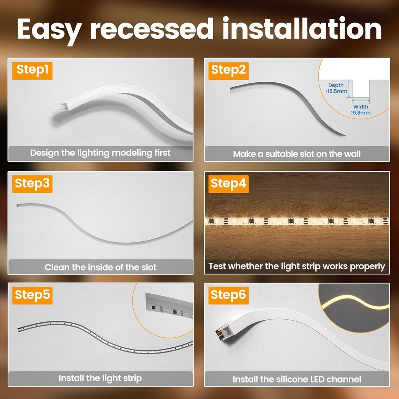 Muzata 16.5FT/5Meter Spotless Silicone LED Channel System Recessed Flexible Tube