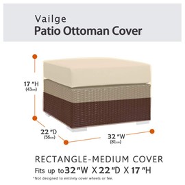 Vailge Rectangle Patio Ottoman Cover, Waterproof Outdoor Ottoman Cover with Padded Handles, Patio End Table Cover, Heavy Duty Patio Furniture Covers (Medium,Beige & Brown)