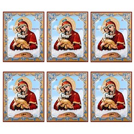 Needzo Madonna and Child With Crown Icon Prayer Cards 2 3/4 Inch, Pack of 6, Pocket Size, Gold Foil