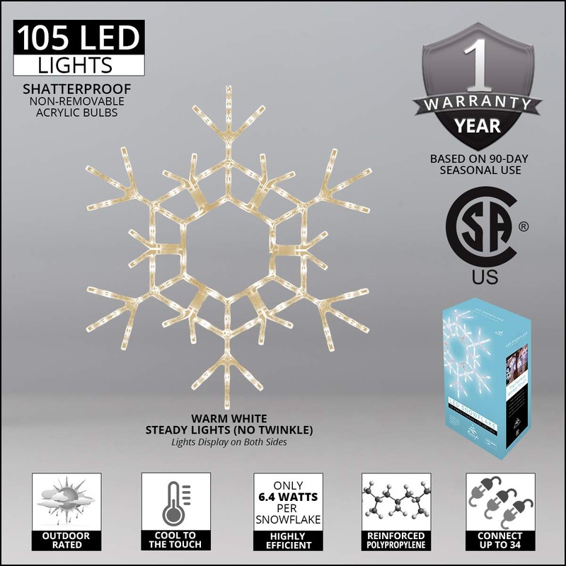 Kringle Traditions 36" Folding Warm White Snowflake Decoration LED Lights