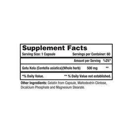 NATURAL SYSTEMS CENTELLA ASIATICA GOTU KOLA 500 MG 3 X 60 = 180 CAPSULES