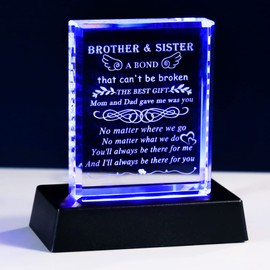 YWHL Best Brother Gifts from Sister, Birthday Gifts for Sister from Brother, Crystal Keepsake Gifts for Brother Adult, Big Sister Brother Gifts with Colorful Light Base