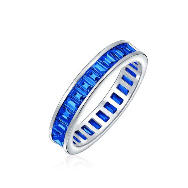 AAA Cubic Zirconia Royal Blue Simulated Sapphire Channel Set Rectangle
