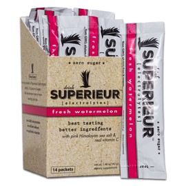 Superieur Superieur Electrolyte Powder Packets - Vegan Electrolyte Hydration Powder w/Sea Minerals - Keto Friendly, Non-GMO, Zero Sugar Electrolyte Supplement - Healthy Sports Drink - Watermelon (14 Packets)