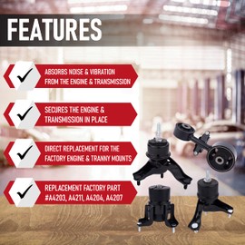 Engine Motor and Transmission Mount Set of 4 - Compatible with Toyota Camry Motor Mounts 2002-2006 2.4L Automatic Trans - Replaces A4203, A4211, A4204, A4207 - Front, Right, Rear, Upper