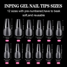 INPING Soft Gel Full Cover Nail Tips, 120PCS Long Coffin Ballet Clear Nails Tips Extension Kit Break Resistant Pre-Shaped False Press on Nails for Girls Women Home DIY Manicure Nail Salons, 12 SIZES