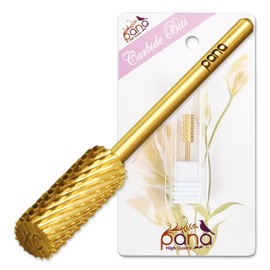 PANA Flat Top Small Barrel 3/32" Shank Size - (Gold, Extra Coarse Grit) - Fast remove Acrylic or Hard Gel Nail Drill Bit for Manicure Pedicure Salon Professional or Beginner