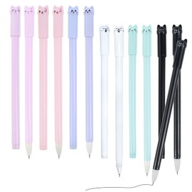 CIOUYAOS 12PCS Cute Cat Pen, Kawaii Gel Ink Pens Black Pens, 0.5mm Smooth Fine Point Rollerball Pens Stationery for Kids Girls Boys Women School Office Supplies (6 Color Cat)