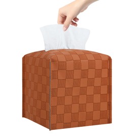 LeCorner Tissue Box Cover, Square Tissue Box Holder, PU Leather Tissue Holders Decorative, Modern Facial Paper Organizer Dispenser for Bathroom Car Office Home Neutral Decor,Grid Pattern 5x5x5''