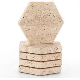 WORHE Marble Coaster Set of 5, Hexagon Drink Coaster Coaster Coaster, Coasters Fashionable, Natural Travertine Stone Coaster, Tray Fashionable, Absorbent Coasters, Jewelry Tray, Modern Home Decor Tray