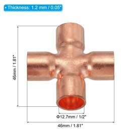 PATIKIL 1/2"(12.7mm) Copper Cross Pipe Fitting, 3 Pcs 4 Way Welding Copper End Feed Equal Pipe Connector for Plumbing Air Conditioning Refrigeration