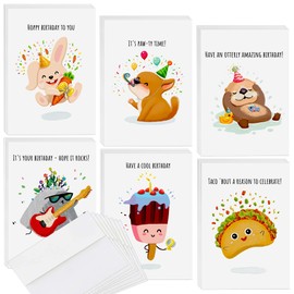 24 Funny Birthday Cards Bulk - Birthday Cards for Kids, Students, Friends and More - Assortment of Punny Pun Greeting Cards with Envelopes and Birthday Message Inside