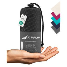 Fit-Flip Cotton Sleeping Bag – Ultralight Sleeping Bag Inner 325 g – Thin Travel Sleeping Bag – Compact, Small & Silky Soft – Sleeping Bag with Pillow Compartment – Colour: Dark Grey