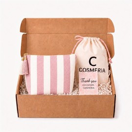 Cosmetic Bag Organizer Travel, Compact Lightweight Accessory for Travel and Daily Use - COSMERIA Pink White Stripe Canvas