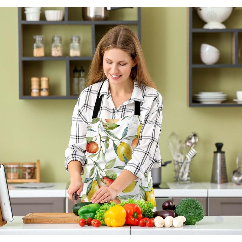 BGBDEIA Watercolor Lemon Pattern Apron Adjustable Neck Bib Apron for