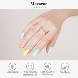 Drizzle Semi Cured Gel Nail Strips, Real Nail Polish Art Stickers (UV/LED Light Required), Glossy, Glitter, Solid Color, Full Nail Wraps Long Lasting, Nail Strips Decal for Women (Macaron)