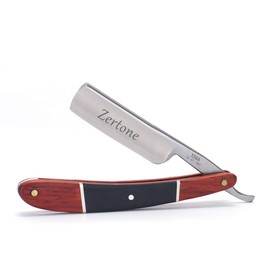 Zertone Straight Razor Wood Scale Handmade – Sharp, Steel Cutthroat Straight Edge Blade, Vintage Wood Handle-Barber Razor (Black Red with Strip Metal)