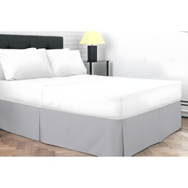 Dazzle Collection® Plain Dyed Poly Cotton Pleated Platform Base Valance Sheets | Single | Double | King | Super King | (Double, Silver)