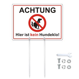 Luimode Kein Hundeklo Sign Reflective Aluminium Sign 35 x 25 cm, Privatgrundstück Hier ist Kein Hundeklo Sign with UV Protection, with Metal Bracket and Accessories