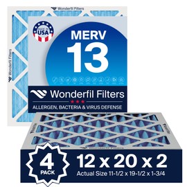 12x20x2 MERV 13 Air Filter (4-Pack) | Wonderfil Filters | Pleated HVAC Design | Perfect Fit for AC & Furnace Systems | Actual Size: 11.5" x 19.5" x 1.75"