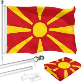 UD_G128 Combo Pack: 6 Ft Tangle Free Spinning Flagpole (Silver) & Macedonia Flag 3x5 Ft Printed 150D Polyester, Brass Grommets (