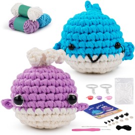 Wadukud Crochet Kit for Beginners, DIY Crochet Kit for Adults and Kids, Crochet Starter Kit with Step-by-Step Video Tutorials for Holiday Gift (Whale + Shark)