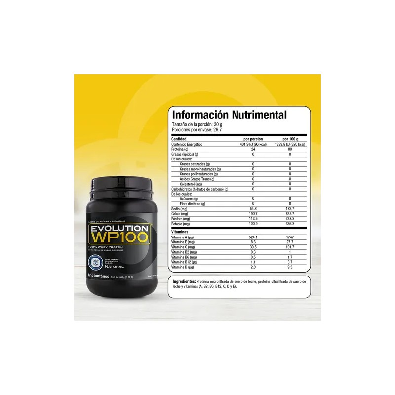 Evolution Proteina Suero De Leche (whey) Wp100 800 G Sabores