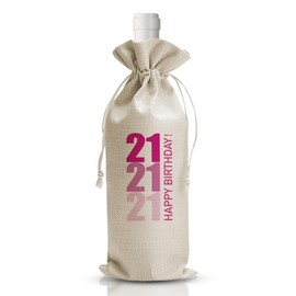 21st Birthday Gift: Wine Bag for Her - Cotton Linen Drawstring Wine Bags for Legal Age Celebrations