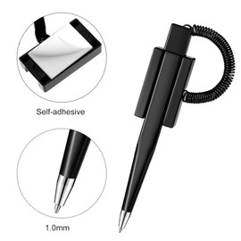 Zonon Counter Pen Secure Pen with Adhesive Pen Chain Black Ink Corded Pen with Adhesive Base and Plastic Coil for Home Bank Office Hotel Supplies (12 Pieces)