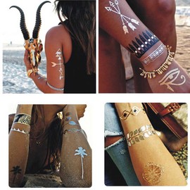 S.A.V.I 3D Temporary Tattoo Golden and Silver Metallic Sticker Big Butterfly Hair Tattoo Decoration Design Size 21x15cm - 1pc. (18), Gold, 4 g