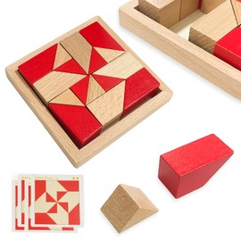 Montessori Toy, Educational Toy, Building Blocks Puzzle, Brain Teaser Game, Wooden Toy, 40 Topic Cards, 80 Question Challenges, Concentration, Thinking Skill, Logic, Training, Portable Building Blocks