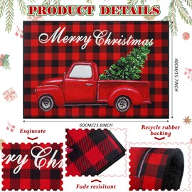 Christmas Doormat Farm Truck Christmas Tree Decorative Doormat Washable Non Slip Floor Rugs Black and Red Buffalo Plaid Floor Mat for Front Porch Door Bathroom, 24 x 16 Inches (Fresh Style)