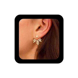 Enautoabs Boho Gold Plated Leaf Ear Jacket Earrings Gold Leaf Stud Earring Leaves Branch Front Back Earrings Jewelry for Women