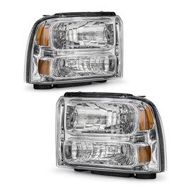 ADCARLIGHTS for 05 06 07 Ford F250 F350 F450 F550 Super Duty Headlight Assembly Compatible with with 2005 Ford Excursion Chrome Housing Headlamp Amber Reflector Left+Right Side(Bulbs not included)
